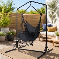 Outdoor Hammock Chair with Stand Grey Hanging Rope Tassel Relaxation Furniture