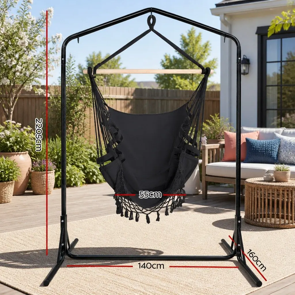 Hammock Chair Outdoor Relaxation 150 x 90cm Grey with Stand