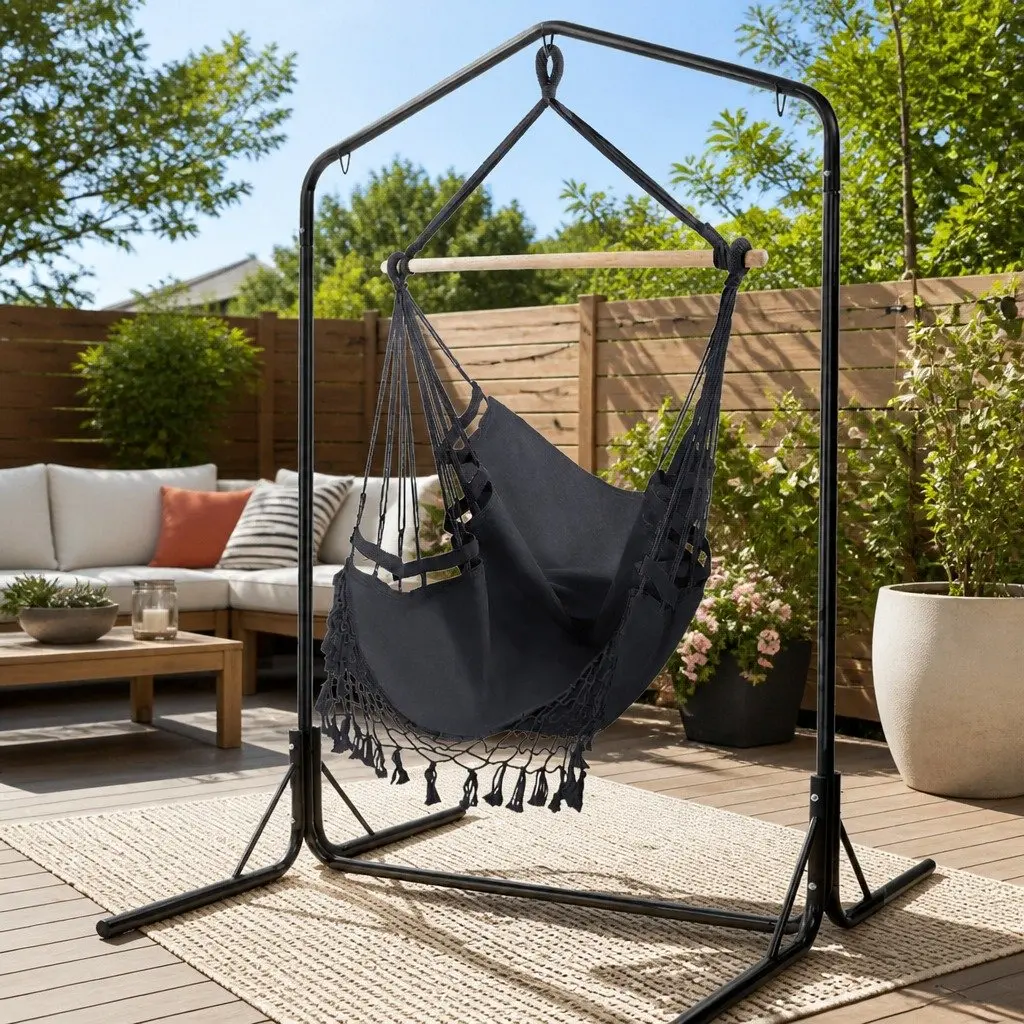 Hammock Chair Outdoor Relaxation 150 x 90cm Grey with Stand