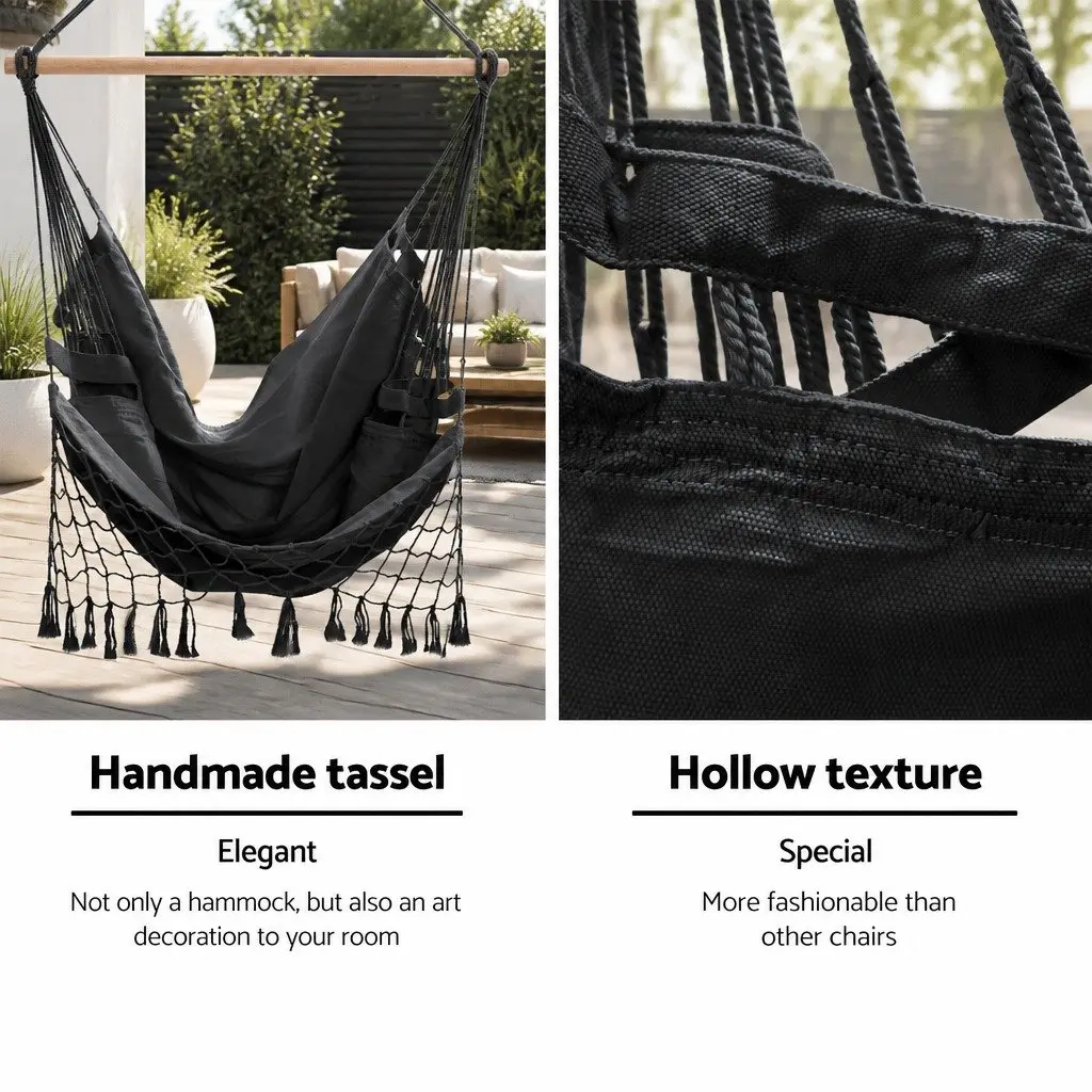 Hammock Chair Outdoor Swing Relaxation 150 x 90cm Grey