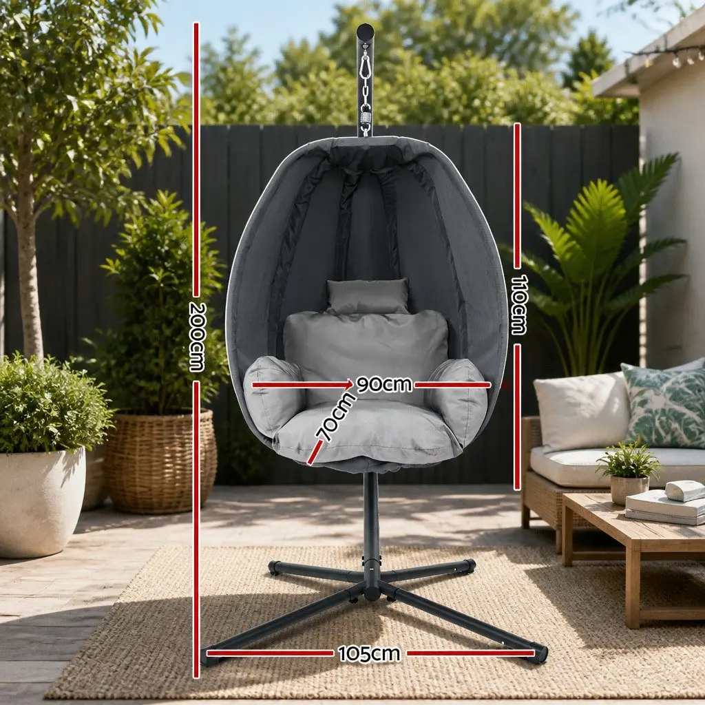 Outdoor Hanging Egg Pod Chair Swing Furniture Foldable Canopy Stand Grey
