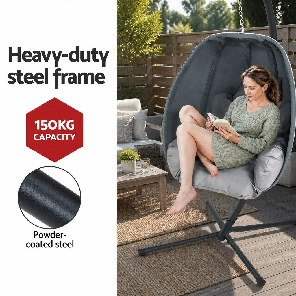 Outdoor Hanging Egg Pod Chair Swing Furniture Foldable Canopy Stand Grey