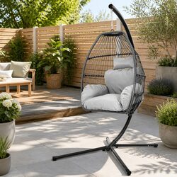 Comfortable Wicker Egg Swing Chair with Removable Cushion