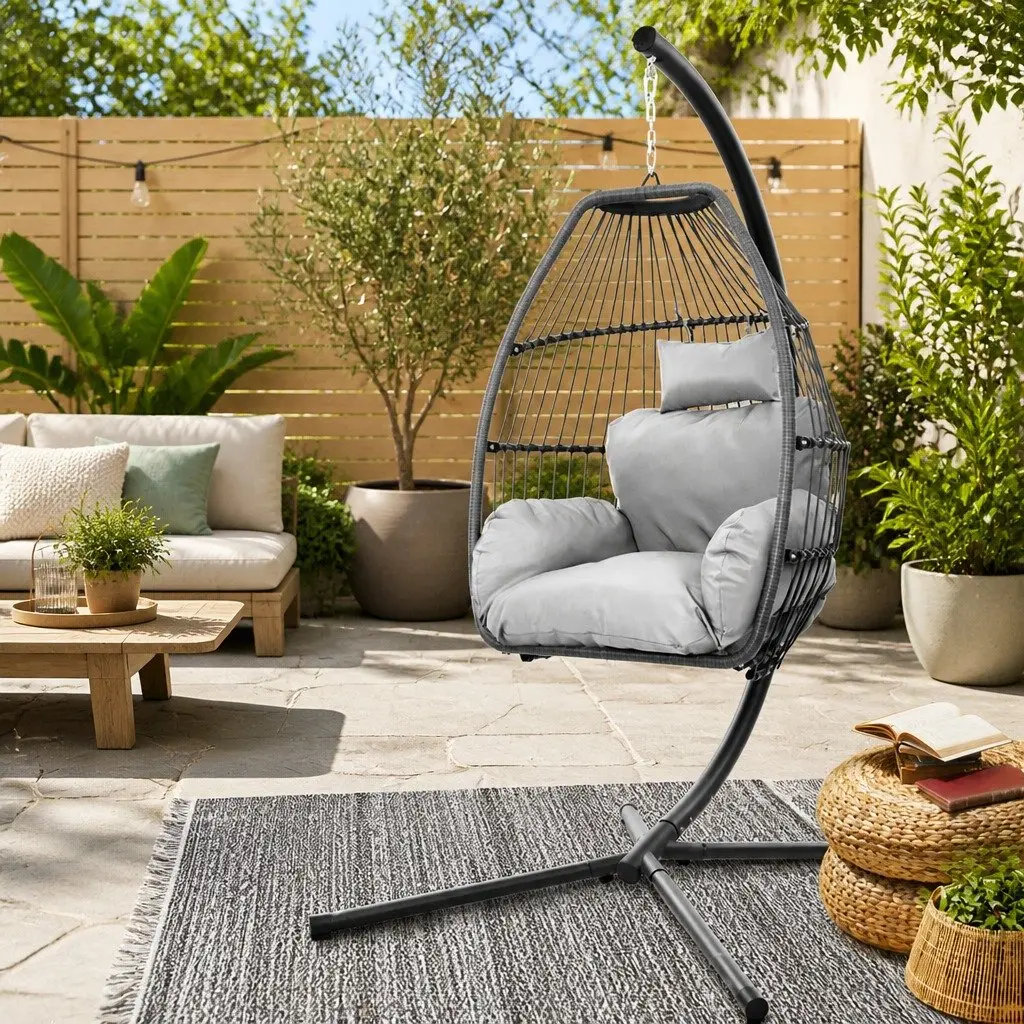 Wicker Egg Swing Chair with Removable Cushion