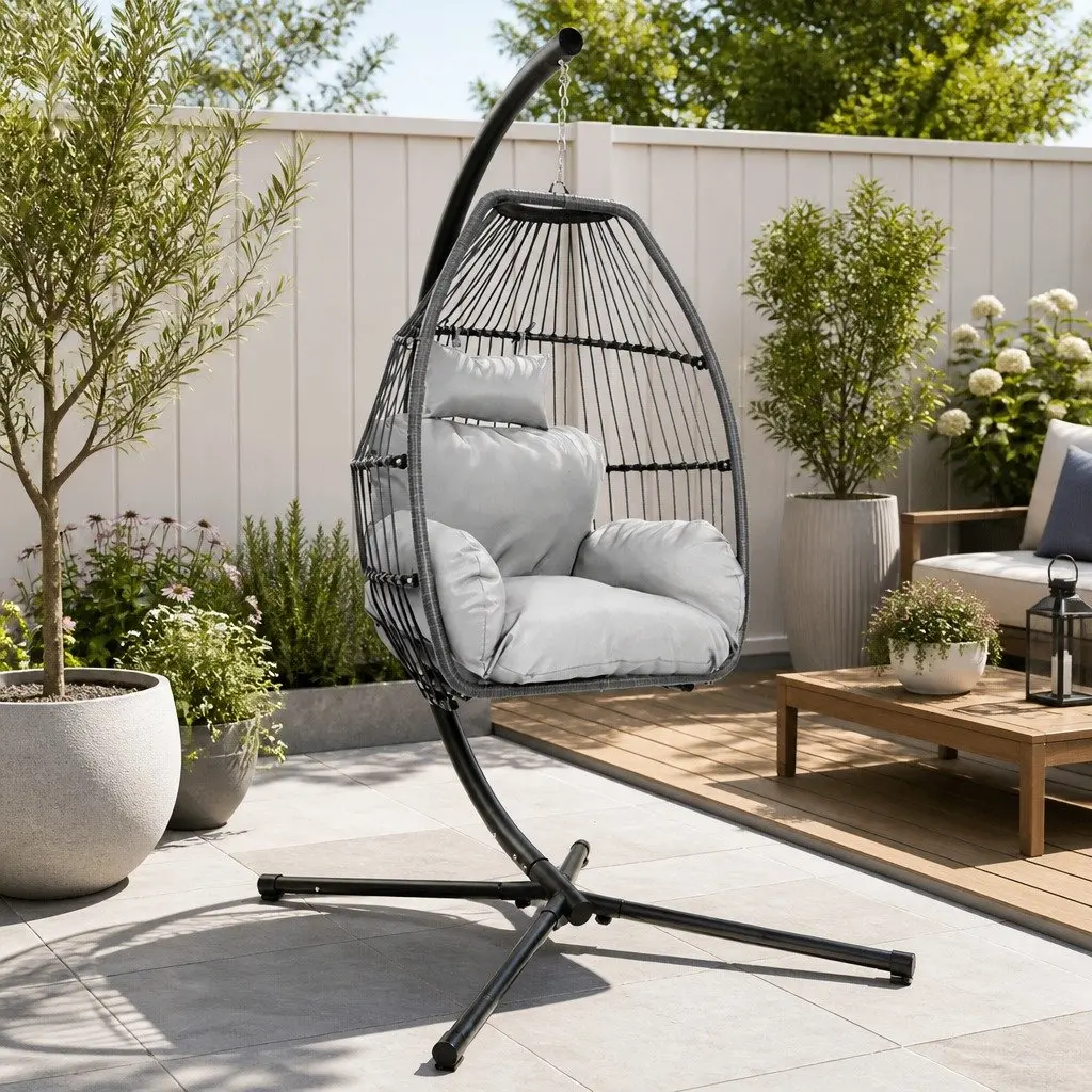 Wicker Egg Swing Chair with Removable Cushion