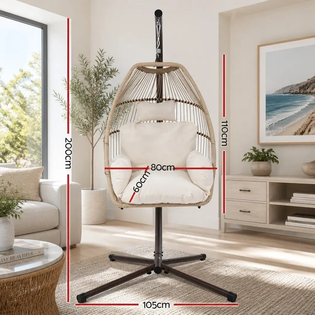 Hanging Egg Chair Pod Swing Outdoor Wicker 360° Rotating Latte