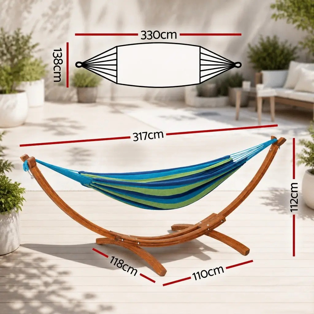 Hammock Bed 2-Person Relaxation 330cm x 138cm Sky Blue with Wooden Stand