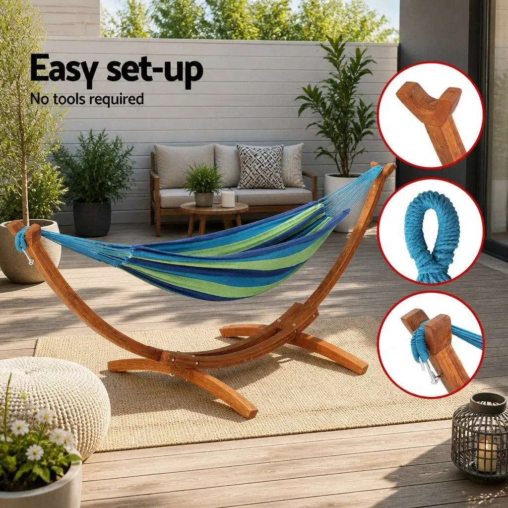 Hammock Bed 2-Person Relaxation 330cm x 138cm Sky Blue with Wooden Stand