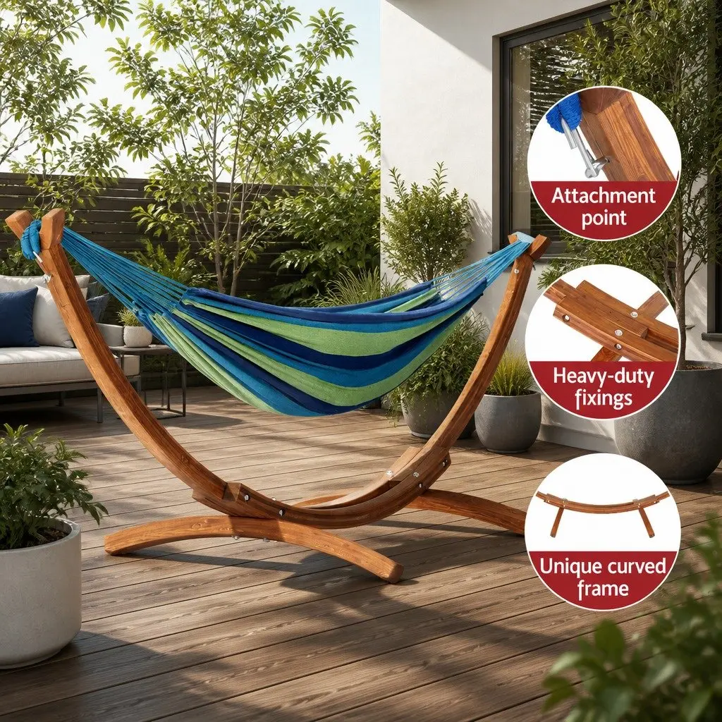 Hammock Bed 2-Person Relaxation 330cm x 138cm Sky Blue with Wooden Stand
