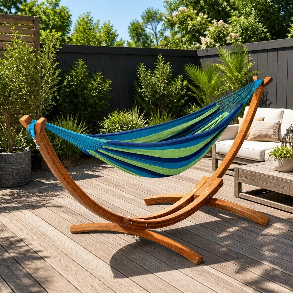 Hammock Bed 2-Person Relaxation 330cm x 138cm Sky Blue with Wooden Stand