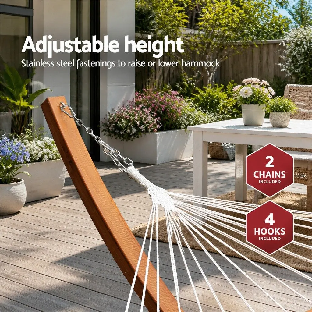Hammock Bed Outdoor Relaxation 2-Person Timber Stand Frame Cream