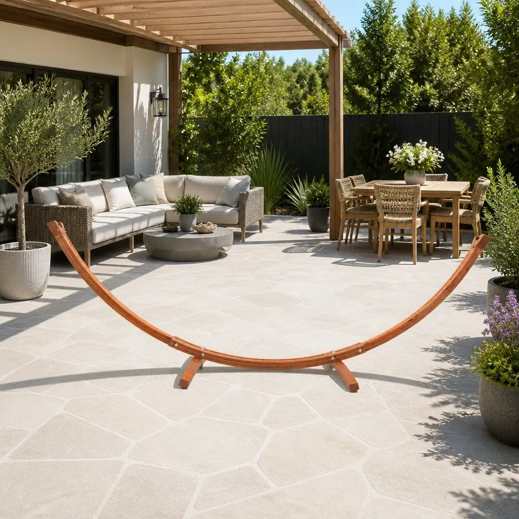 Hammock Bed Stand Curved Larch Wood Frame 315cm Oak for 2 Person Indoor Outdoor