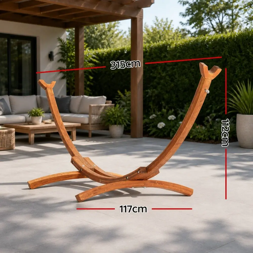 Hammock Bed Stand Curved Larch Wood Frame 315cm Oak for 2 Person Indoor Outdoor