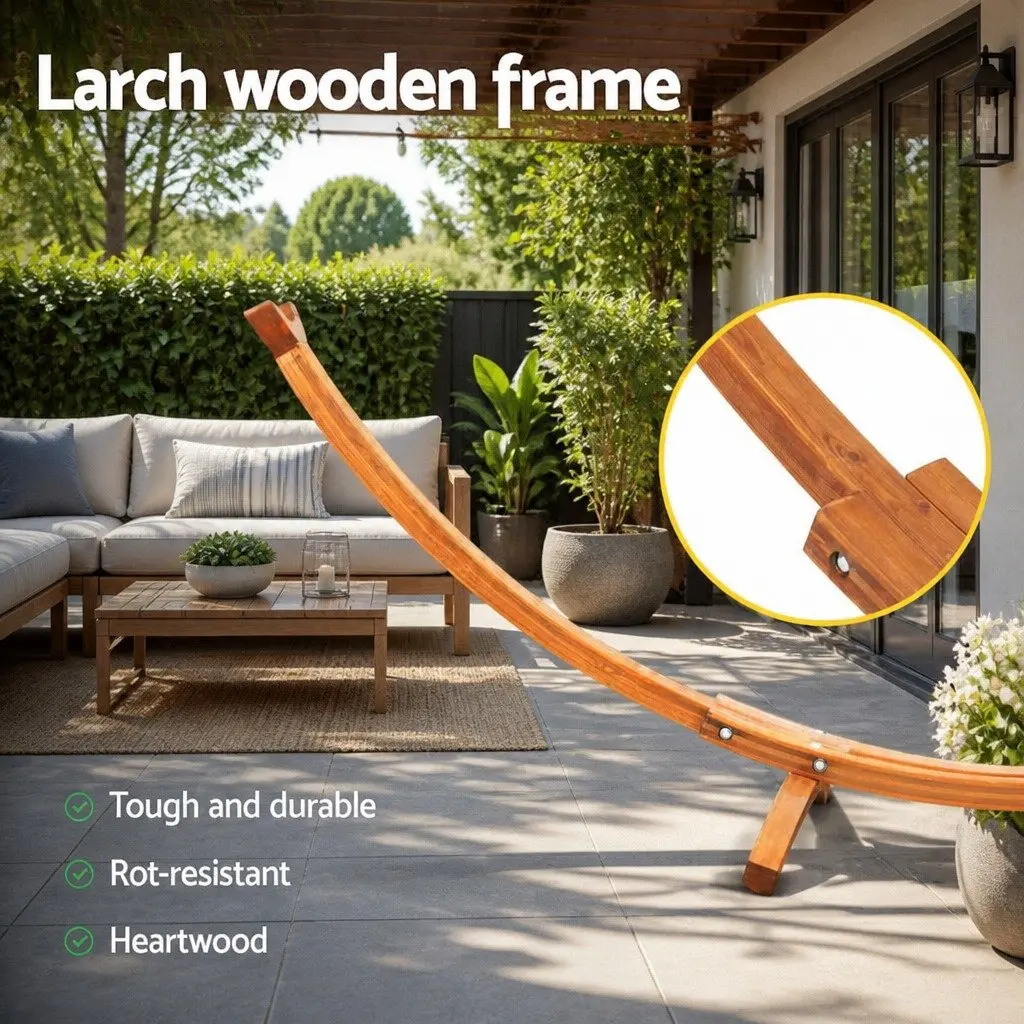 Hammock Bed Stand Curved Larch Wood Frame 315cm Oak for 2 Person Indoor Outdoor