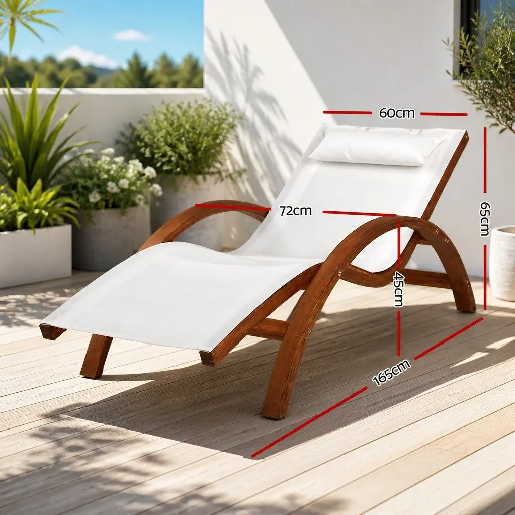 Sun Lounge Outdoor Armchair Relaxation Cream Curved Larch Wooden Frame