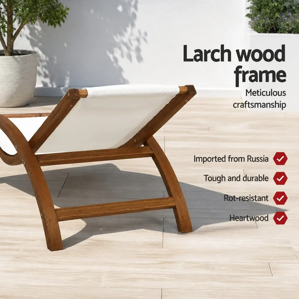 Sun Lounge Outdoor Armchair Relaxation Cream Curved Larch Wooden Frame