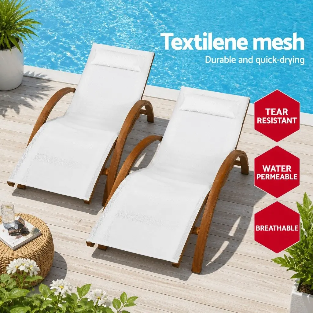 Sun Lounge Outdoor Armchair Relaxation Cream Curved Larch Wooden Frame