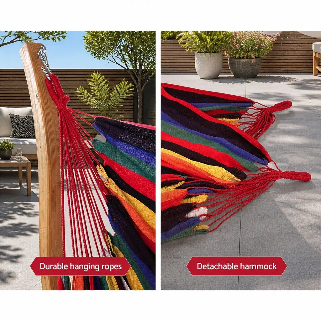 Hammock Chair Outdoor Indoor Relaxation Furniture Single Person Curved Wooden Frame Multi-coloured Rainbow