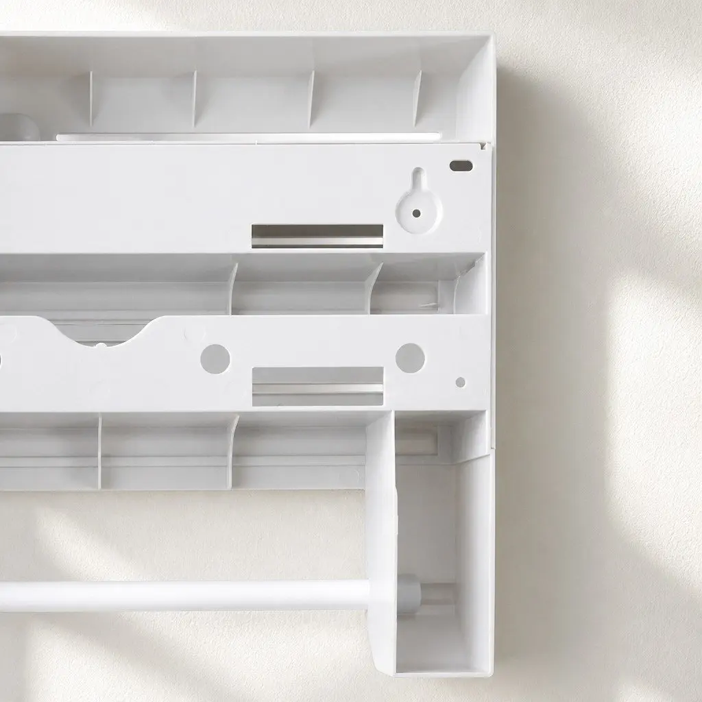 Wall Mounted Kitchen Rack Paper Towel Holder Foil Plastic Wrap Dispenser White