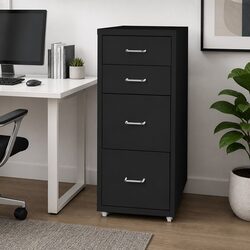 4 Drawer Filing Cabinet Office Storage Organizer Compact Black Steel Desk