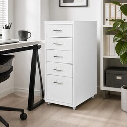 5 Drawer Filing Cabinet Steel Frame Office Storage Organizer White Compact