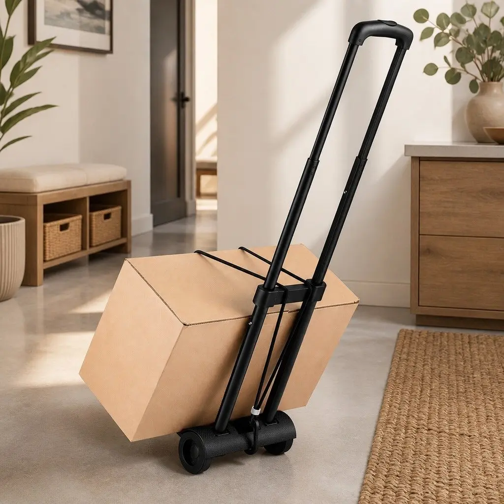 Folding Hand Trolley Portable Luggage Cart Lightweight Travel Black 25kg
