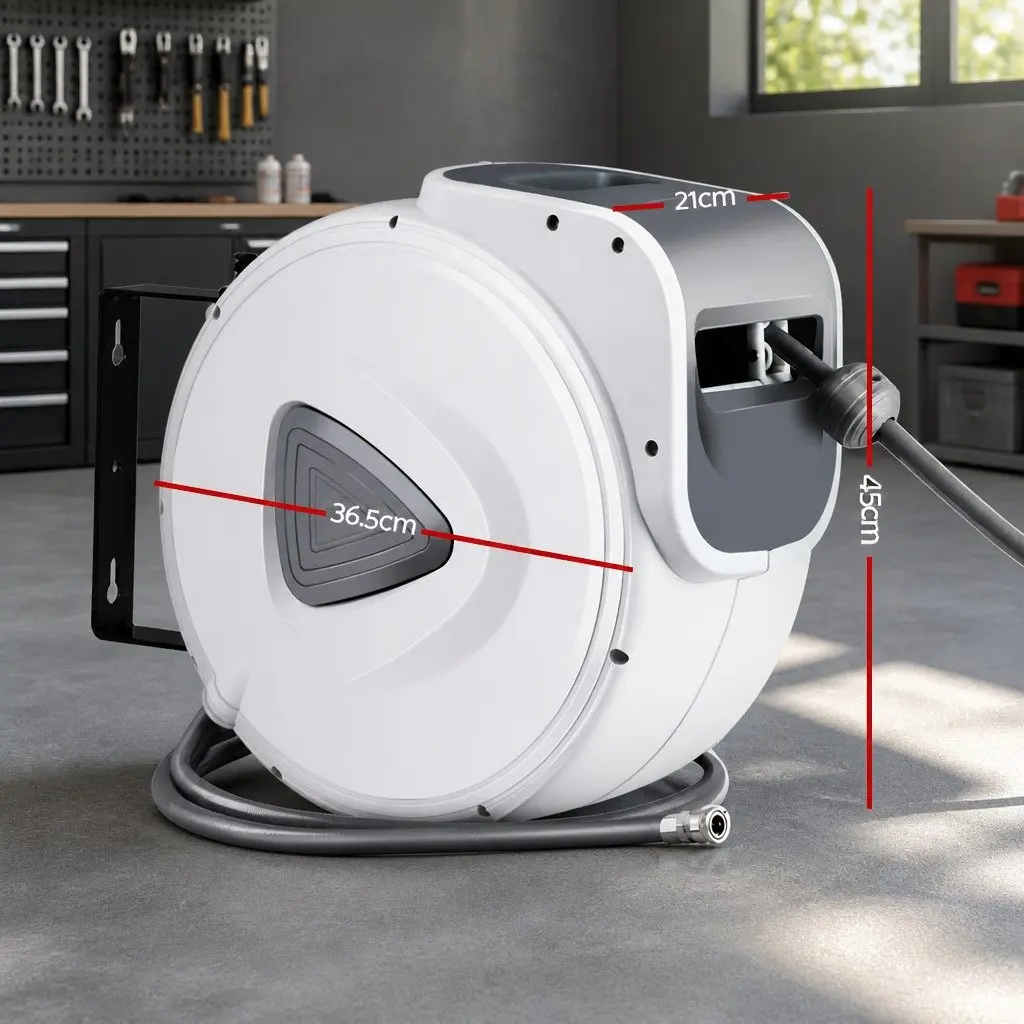 Air Hose Reel 10m Retractable Auto Rewind Wall Mount Grey White