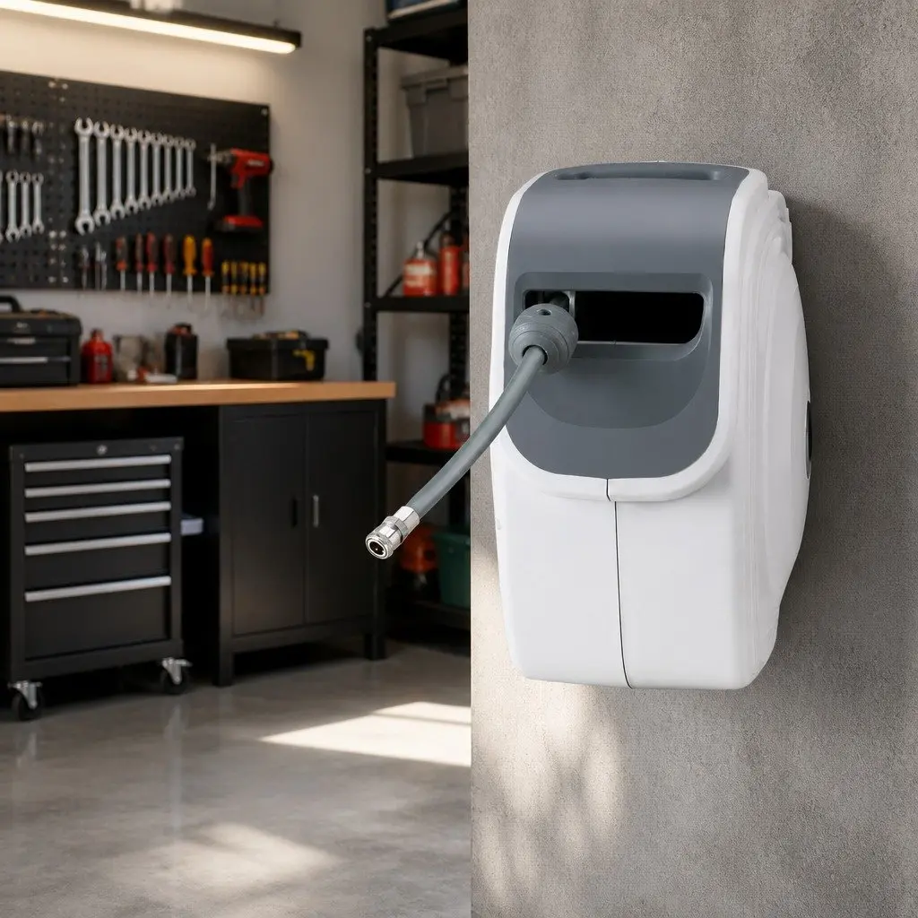 Air Hose Reel 10m Retractable Auto Rewind Wall Mount Grey White