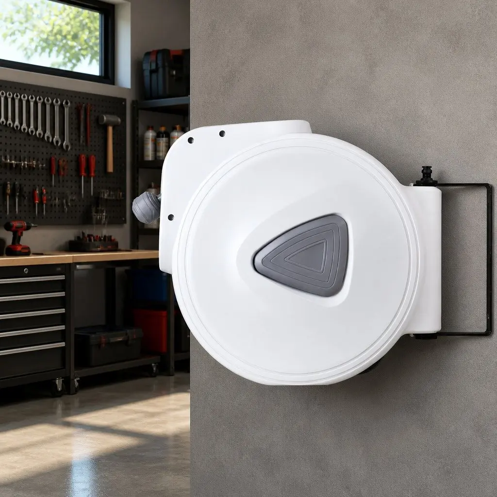 Air Hose Reel 10m Retractable Auto Rewind Wall Mount Grey White
