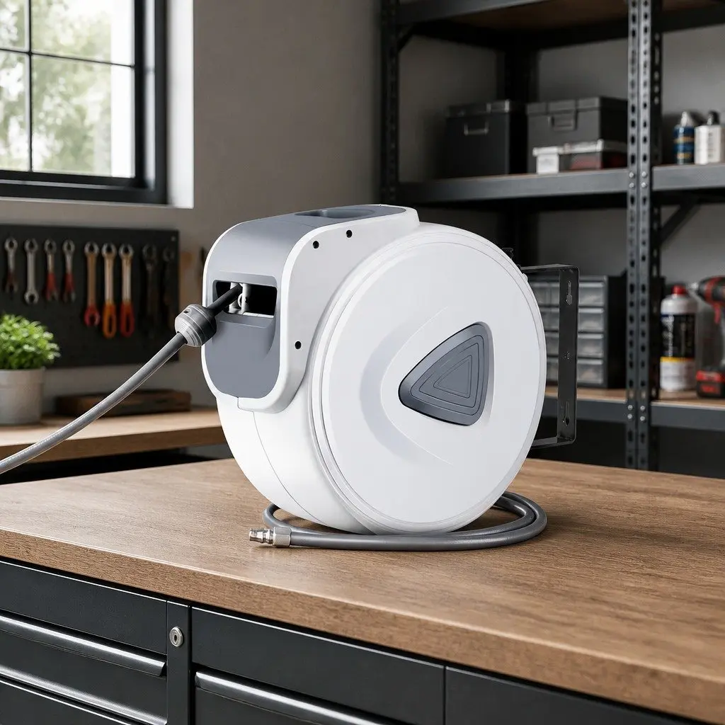 Air Hose Reel 20m Retractable Auto Rewind Wall Mount Grey White