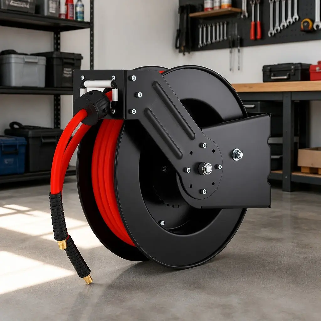 Air Hose Reel Retractable 3/8" x 15m Black Red