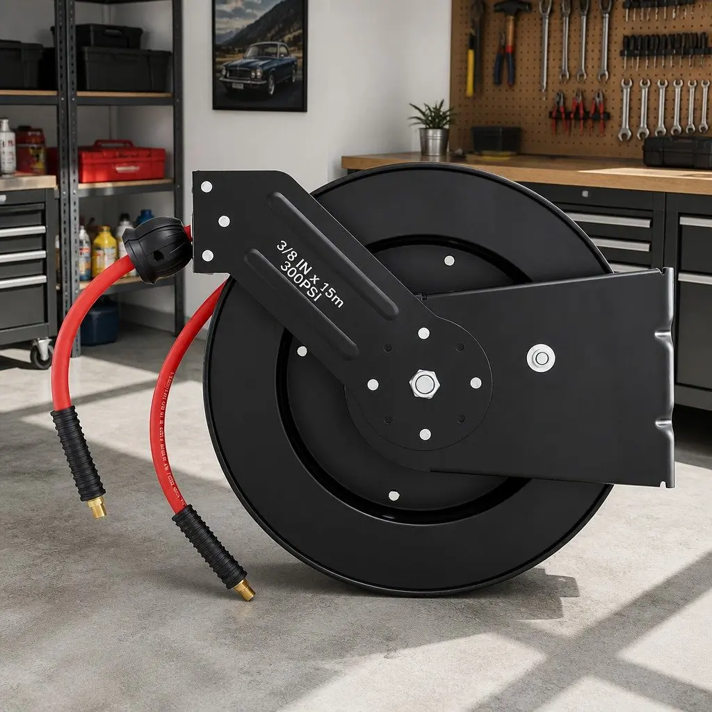 Air Hose Reel Retractable 3/8" x 15m Black Red