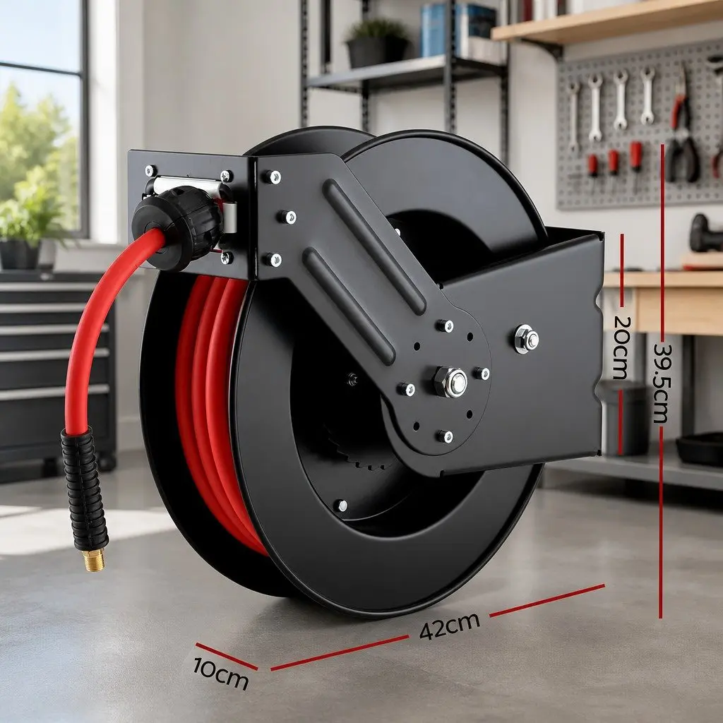 Air Hose Reel Retractable 3/8" x 15m Black Red