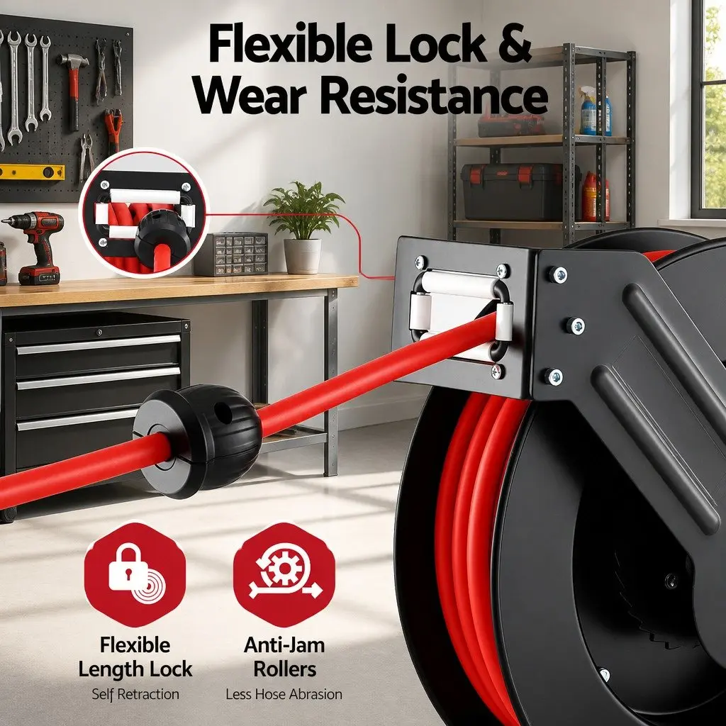 Air Hose Reel Retractable 3/8" x 15m Black Red