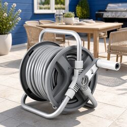 Garden Hose Reel 20m Retractable Auto Rewind Heavy Duty 1/2" Spray Gun Grey