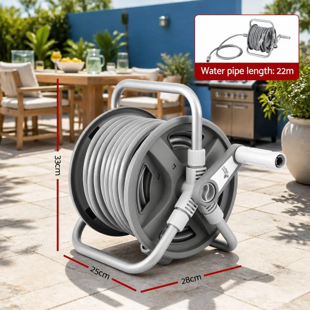 Garden Hose Reel 20m Retractable Auto Rewind Heavy Duty 1/2" Spray Gun Grey