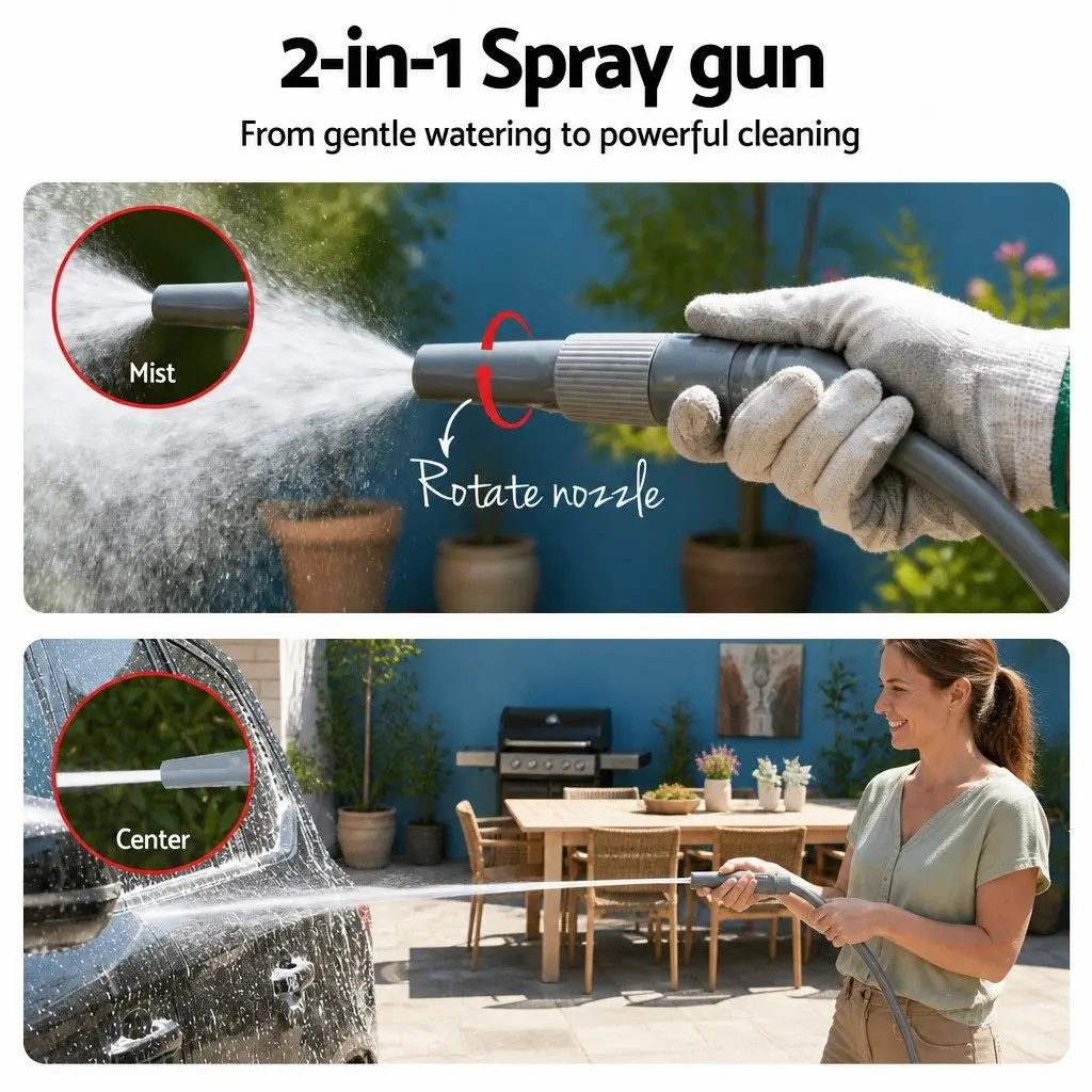 Garden Hose Reel 20m Retractable Auto Rewind Heavy Duty 1/2" Spray Gun Grey