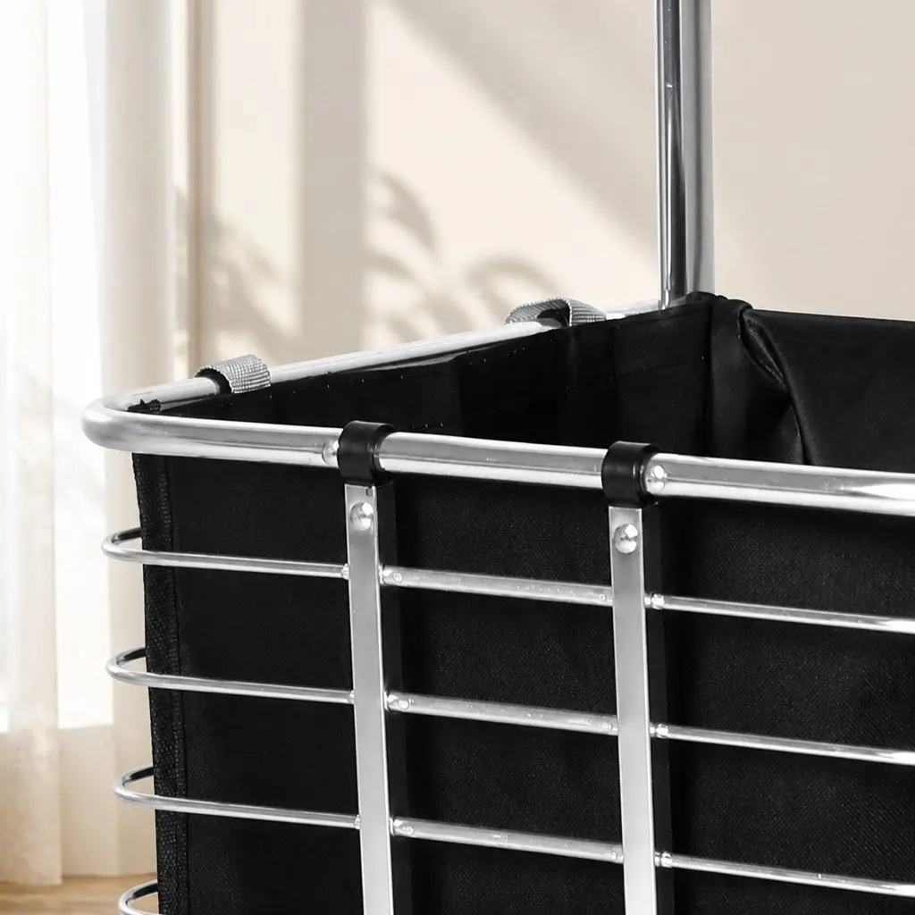 Foldable Shopping Cart Trolley Stair Climbing Wheels 60cm Black Silver