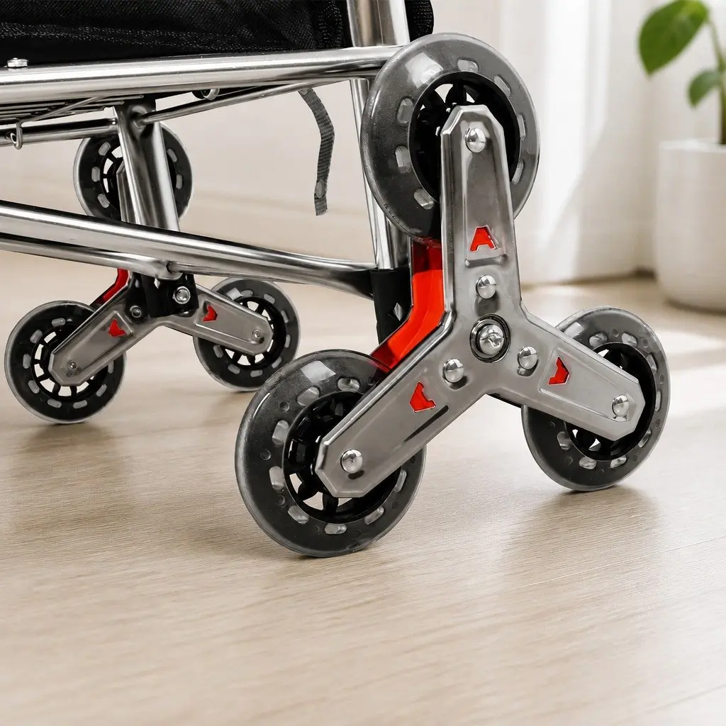 Foldable Shopping Cart Trolley Stair Climbing Wheels 60cm Black Silver