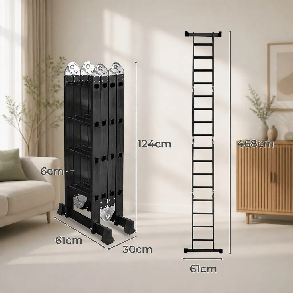 Folding Ladder Multi-Purpose Heavy Duty Aluminium 4.7M Black
