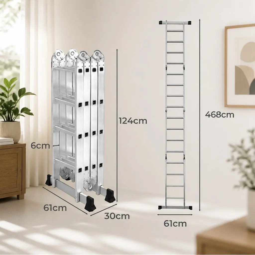 Multi-Purpose Folding Ladder Heavy-Duty Aluminium 4.7m Extension Safety Locking