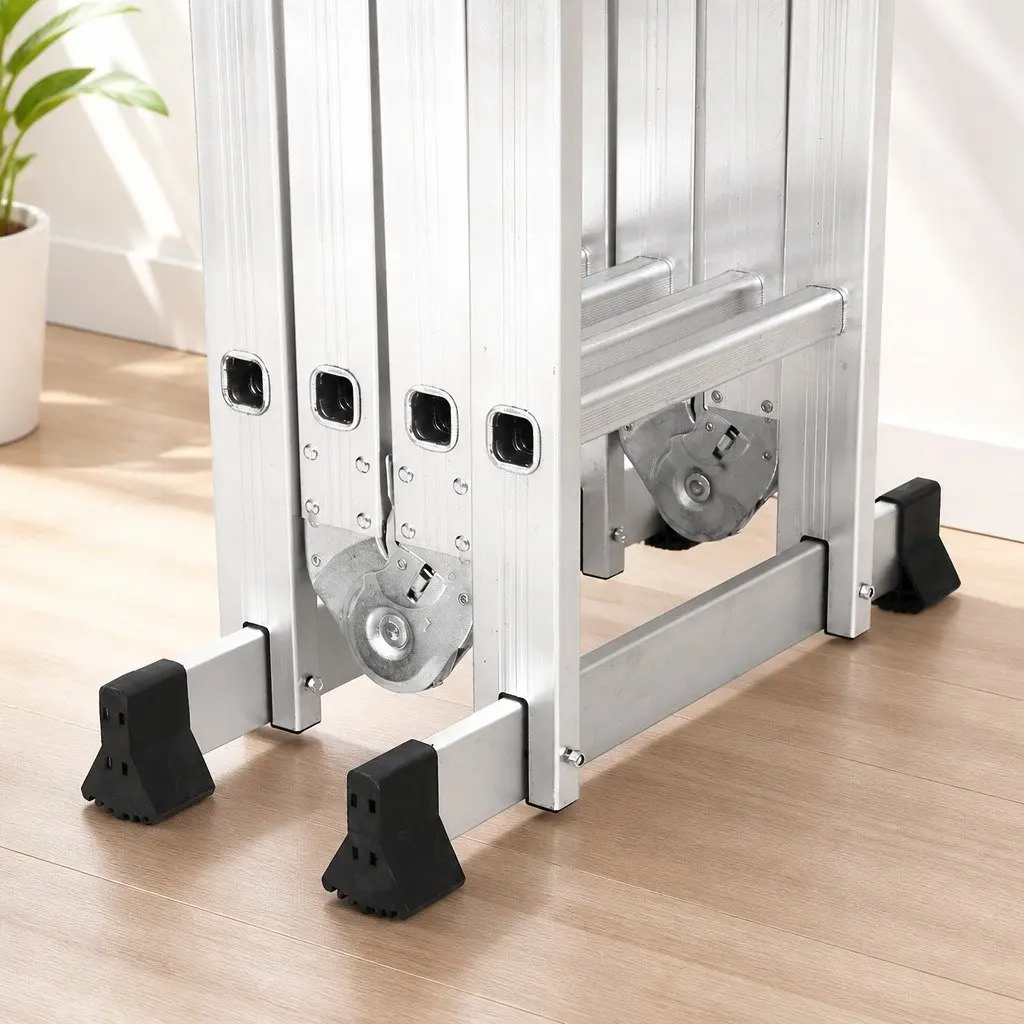 Folding Aluminium Ladder Heavy-Duty Multi-Use Silver 5.7m Home Garage