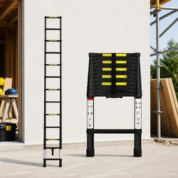 Telescopic Aluminium Ladder 3.8M Multipurpose Portable Extendable Work Black