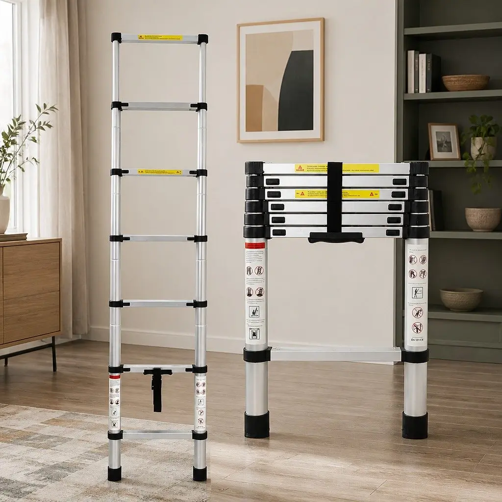 Telescopic Ladder 2M Multipurpose Aluminium Extendable Silver