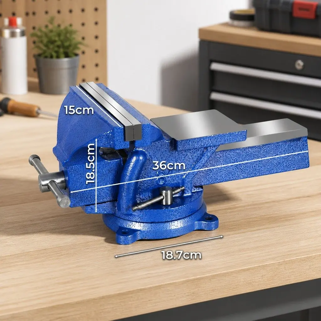 Bench Vice Anvil 200mm Swivel Base Cast Iron Clamping Woodworking Tool Blue