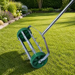 Lawn Aerator Roller Garden Scarifier Tool with Detachable Handle for Soil