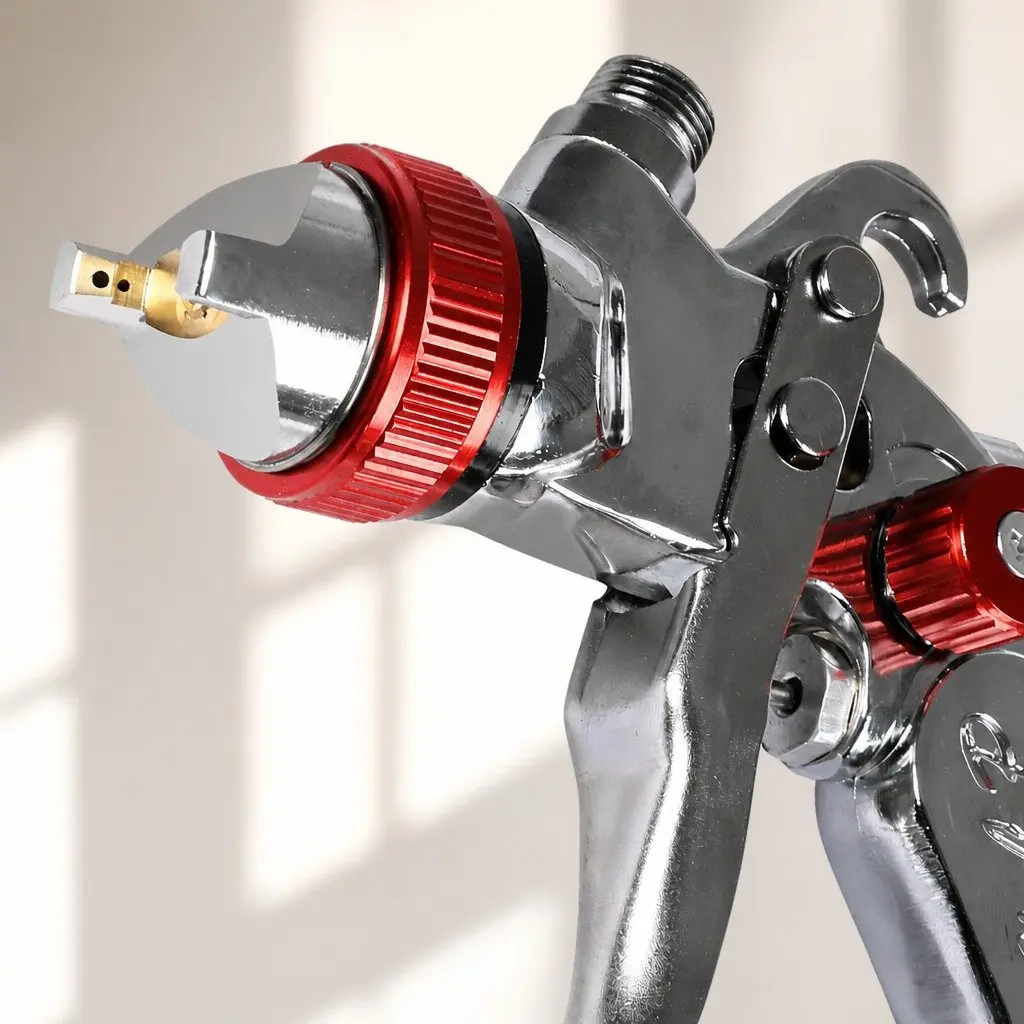 HVLP Spray Gun Kit Professional Paint Sprayer Adjustable Fluid Pattern 600ml Red