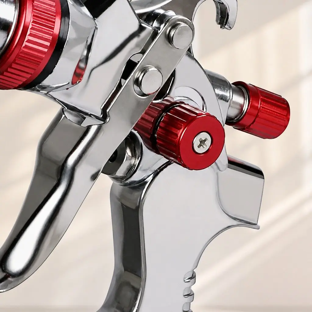 HVLP Spray Gun Kit Professional Paint Sprayer Adjustable Fluid Pattern 600ml Red