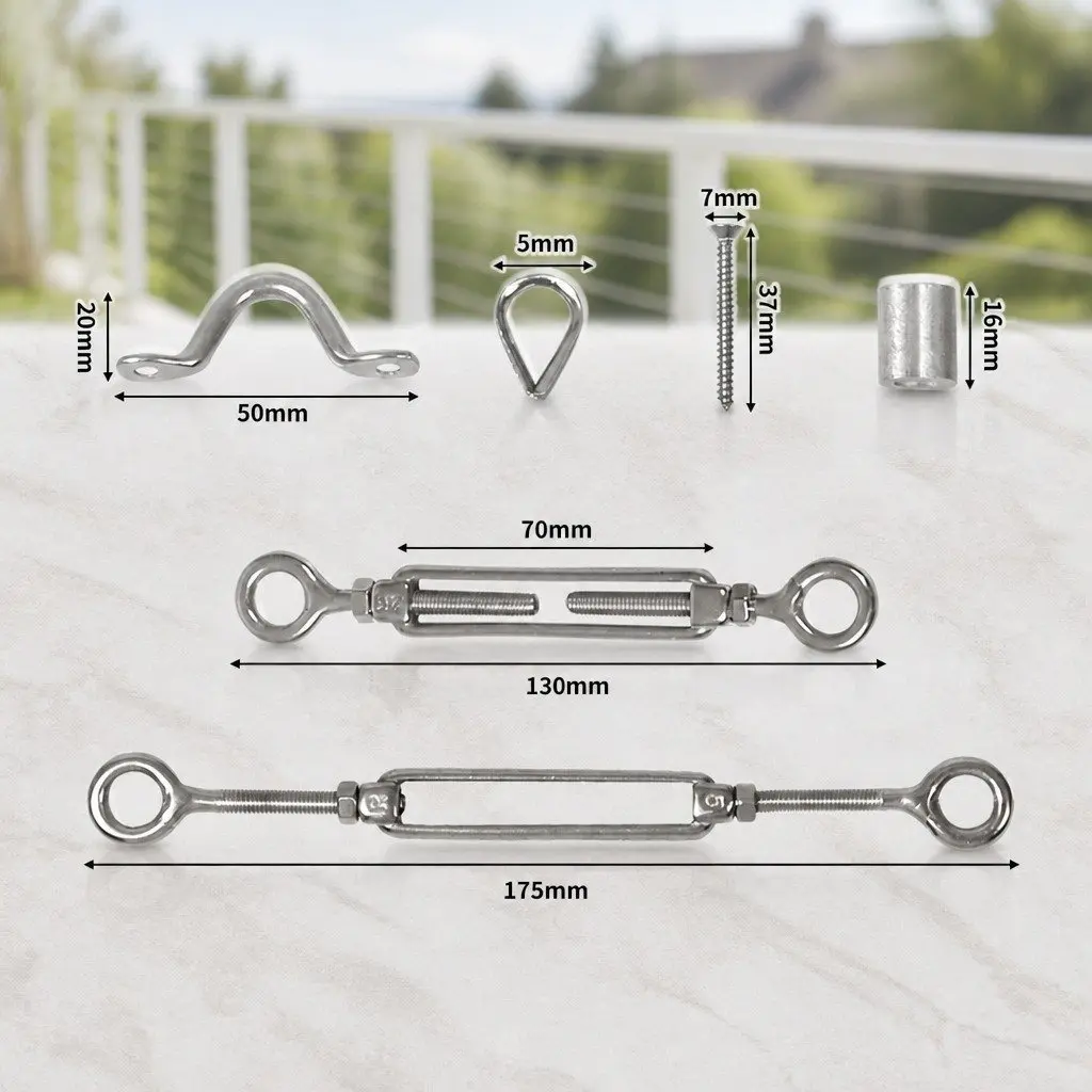 Wire Rope Kit for Balustrade Installation 3.2mm Marine Grade Stainless Steel Silver