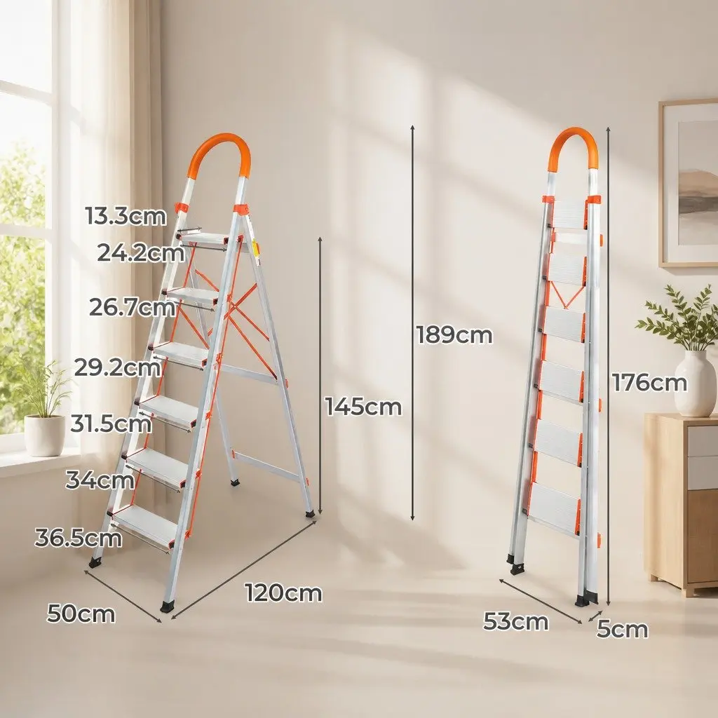 Aluminium Folding Step Ladder Single-Sided 6 Step Portable Silver for Home Garage Workshop